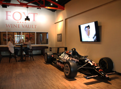 Enjoy a glass of wine next to A.J. Foyt's legendary Copenhagen 14 IndyCar, which he raced at the Indianapolis 500 in 1991. (Sarah Stierch, CC BY 4.0)