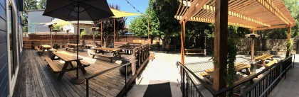 The huge outdoor patio has a kids area, and is dog-friendly, too.