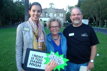 At the rally, from left: Sonoma Mayor Rachel Hundley; event organizer Ann Colchidas ; and attorney Evan Livingstone. 