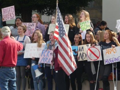 Sonoma Valley High School students assemble along Broadway 