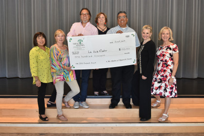 La Luz Center receives the Impact100 Sonoma 2018 $100,000 Impact Grant award to fund its Computer Literacy and Employment Services program. From left to right: Claudia Sims, Grants Oversight Chair, Judith Walsh, Co-President, Marcelo Defreitas, Board Chair of La Luz, Gera Vaz, Co-President, Juan Hernandez, La Luz Executive Director, Mary Jane Stolte, Impact Grant Chair, Lynne Lancaster, Co-President.