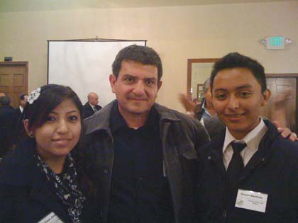 Sonoma Valley Unified School District Board member Camerino Hawing (center) with Sonoma Valley high School students Miriam Zenon and Daniel Martinez.  Hawing was recognized with the Latino Business Roundtable Community Leadership Award.  Hawing, a native of Mexico is a graduate of UCLA, a professional architect and is the first Latino representative to serve on the District Board of Trustees.
