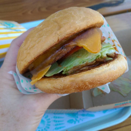 Single veggie burger at Amy's Drive Thru