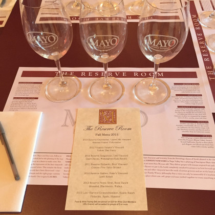 Anxiously awaiting Mayo Family Winery's food and wine pairing by Chef Frumkin