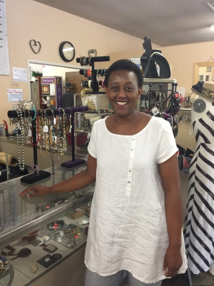 Anna Bimenyimana, of the Bon Marche thrift store, cherishes her “small town relationships.”  