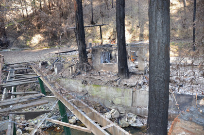 The Nuns Wildfire not only destroyed the house but also the bridge that served as the only means of access. This is just one of the challenging properties that remains to be cleared of debris. The Corps, under the direction of the Federal Emergency Management Agency and in partnership with the California Governor’s Office of Emergency Services, is removing ash and fire-related debris in Northern California following the October 2017 wildfires. (Photo by Mike DeRusha).